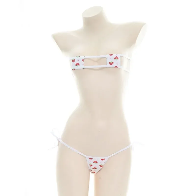 Seksowny komplet bielizny w paski Lolita mini bikini — biustonosz i majtki Szary