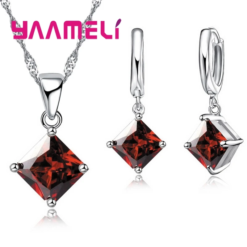 Komplet biżuterii srebro 925 - naszyjnik i kolczyki z kryształem Czerwony