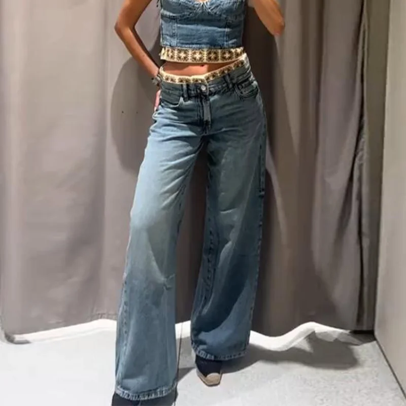 Komplet damski: szydełkowy top i jeansy Only pants
