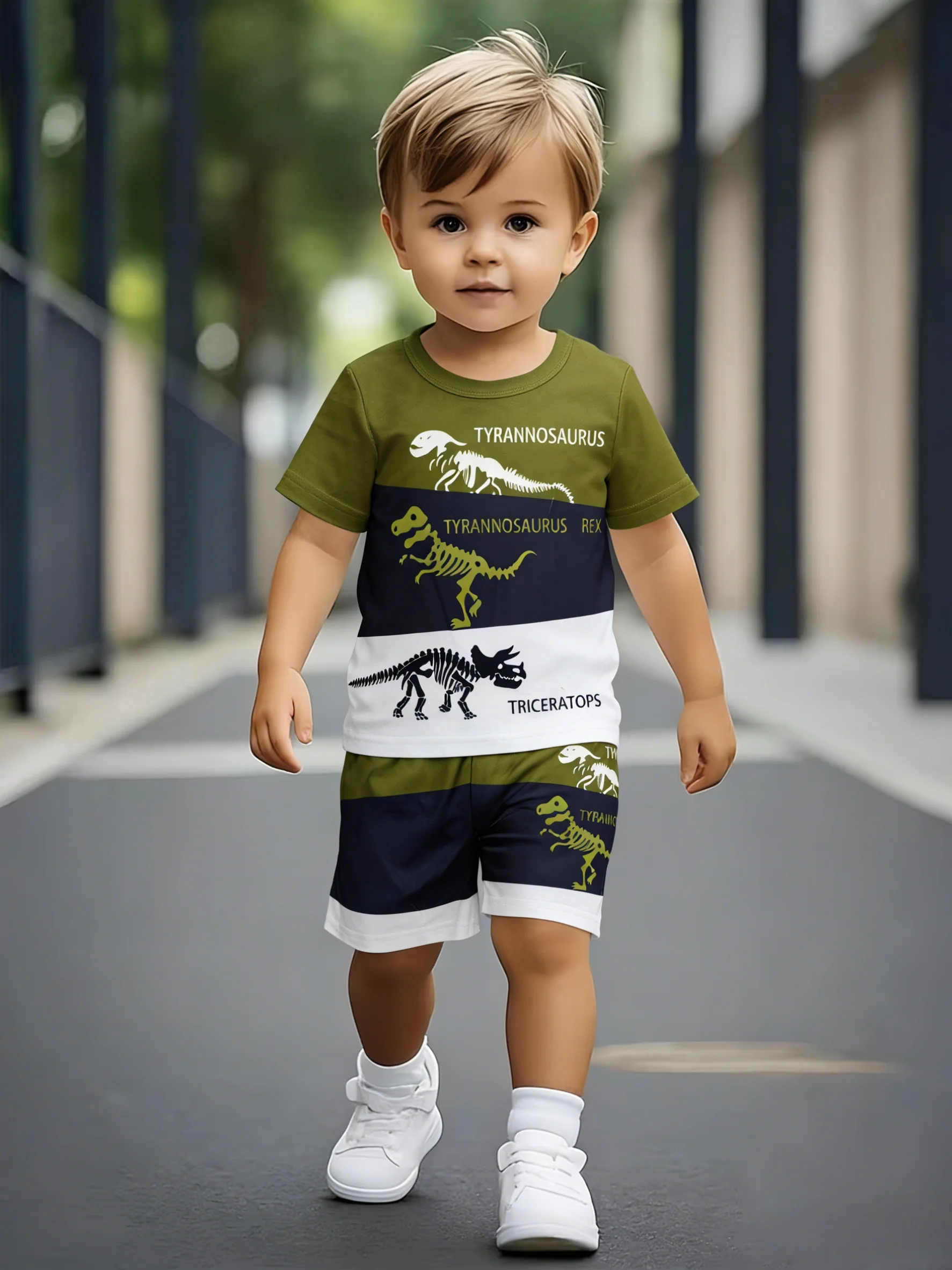 Komplet dla chłopca z dinozaurem – t-shirt i spodenki Dd125 105
