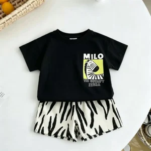 Komplet dla dziecka t-shirt i szorty z nadrukiem – letni zestaw niemowlęcy P1