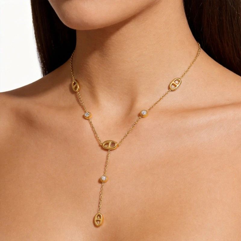 Komplet biżuterii z białą cyrkonią - naszyjnik i bransoletka ze stali B necklace