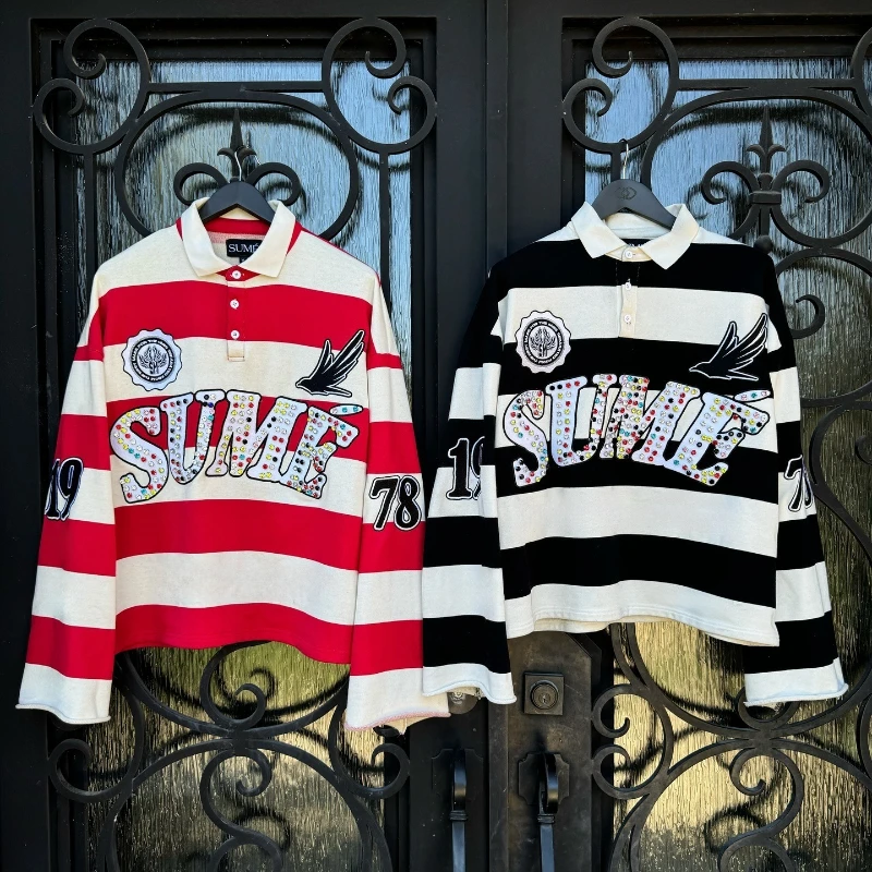 Komplet polo z długim rękawem w stylu rugby Y2K Tops set