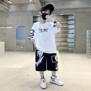 Komplet sportowy dla chłopca - koszulka i spodnie w stylu hip-hop Biały