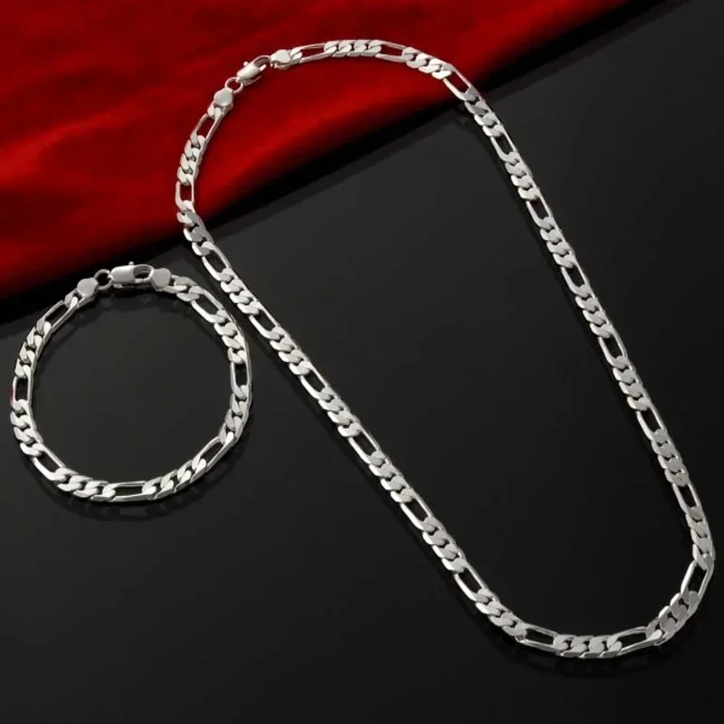 Komplet biżuterii ze srebra 925: łańcuszek i bransoletka Figaro 4 mm Jewelry set