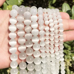 Koraliki białe kamień kocie oko do biżuterii DIY 4–12 mm 