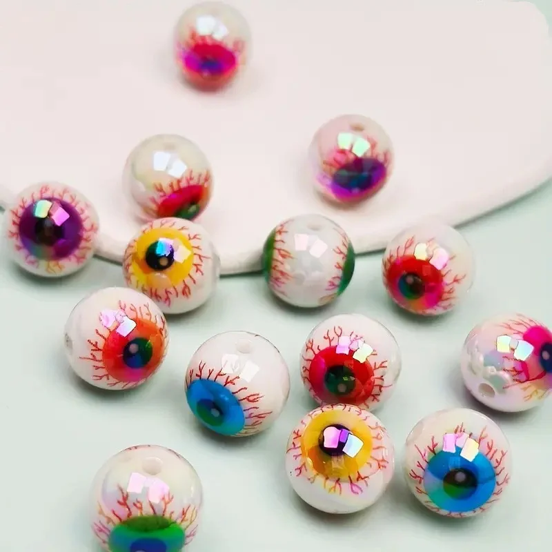 Koraliki gałka oczna akrylowe 16 mm Halloween DIY 10 sztuk Biały