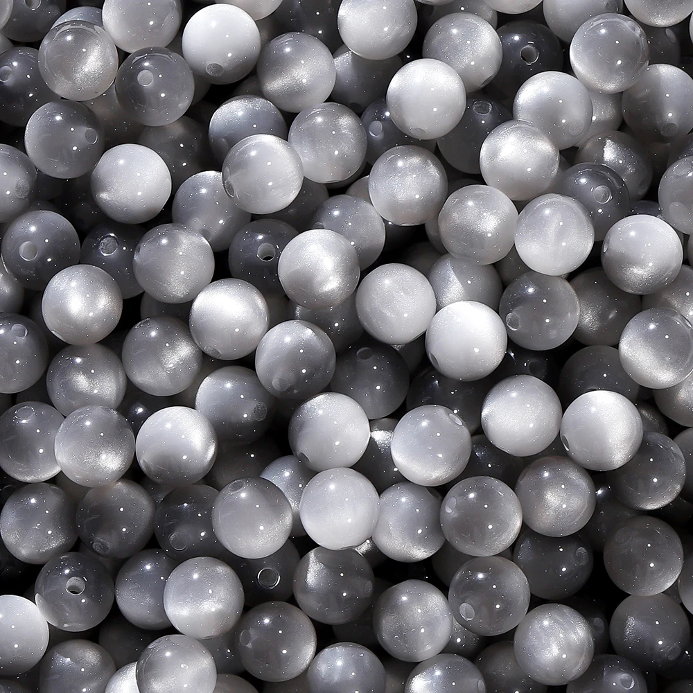 Koraliki imitacja kocie oko 8-12 mm, żywiczne przekładki DIY Szary