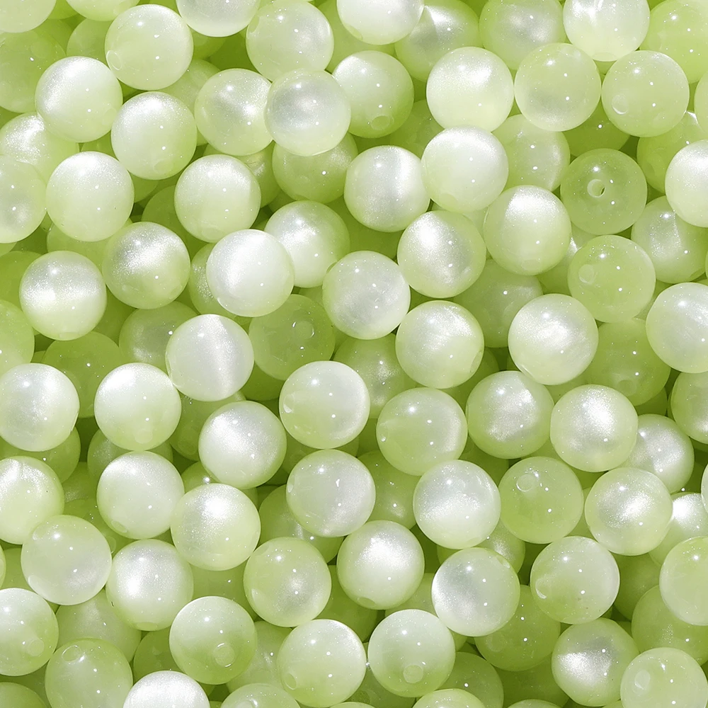 Koraliki imitacja kocie oko 8-12 mm, żywiczne przekładki DIY Jasnozielony