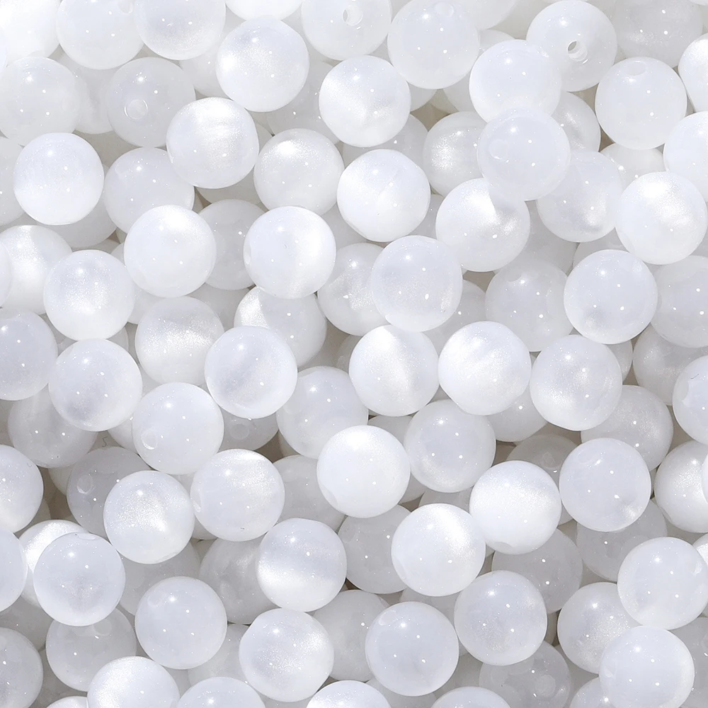 Koraliki imitacja kocie oko 8-12 mm, żywiczne przekładki DIY Biały