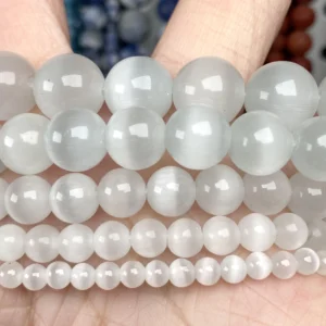 Koraliki z kamienia kociego oka do biżuterii DIY – okrągłe luźne paciorki 4–10 mm Czarny
