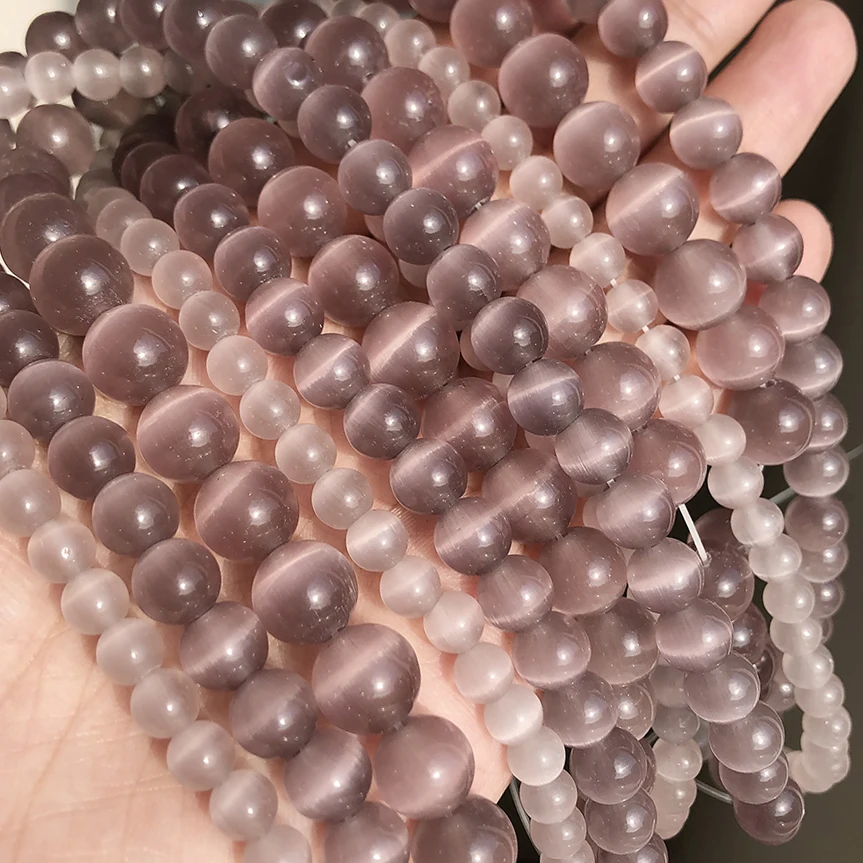 Koraliki kamień księżycowy białe kocie oko - 4-12 mm do biżuterii Brązowy