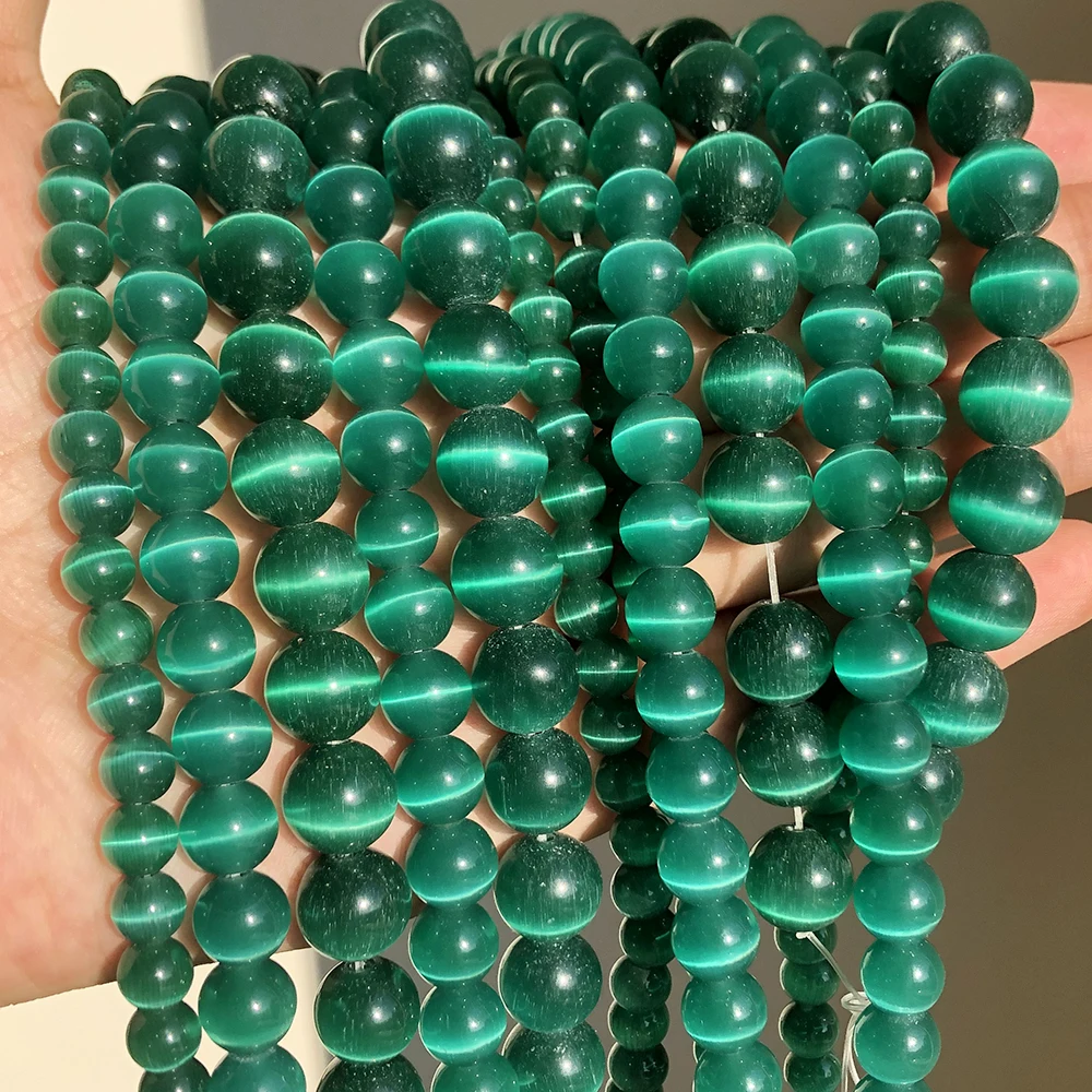 Koraliki kamień księżycowy białe kocie oko - 4-12 mm do biżuterii Emerald color