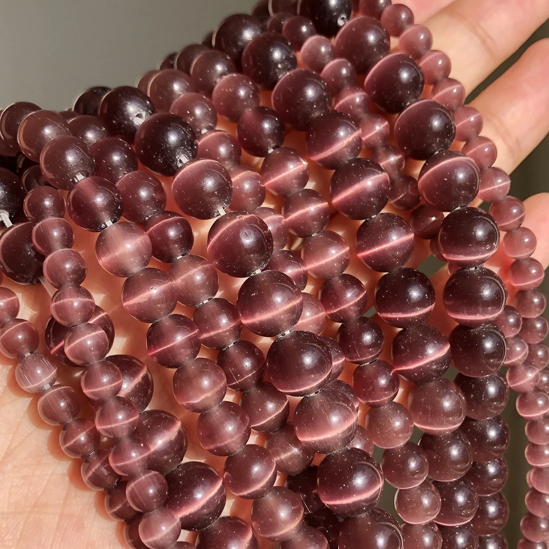 Koraliki kamień księżycowy białe kocie oko - 4-12 mm do biżuterii Fioletowy