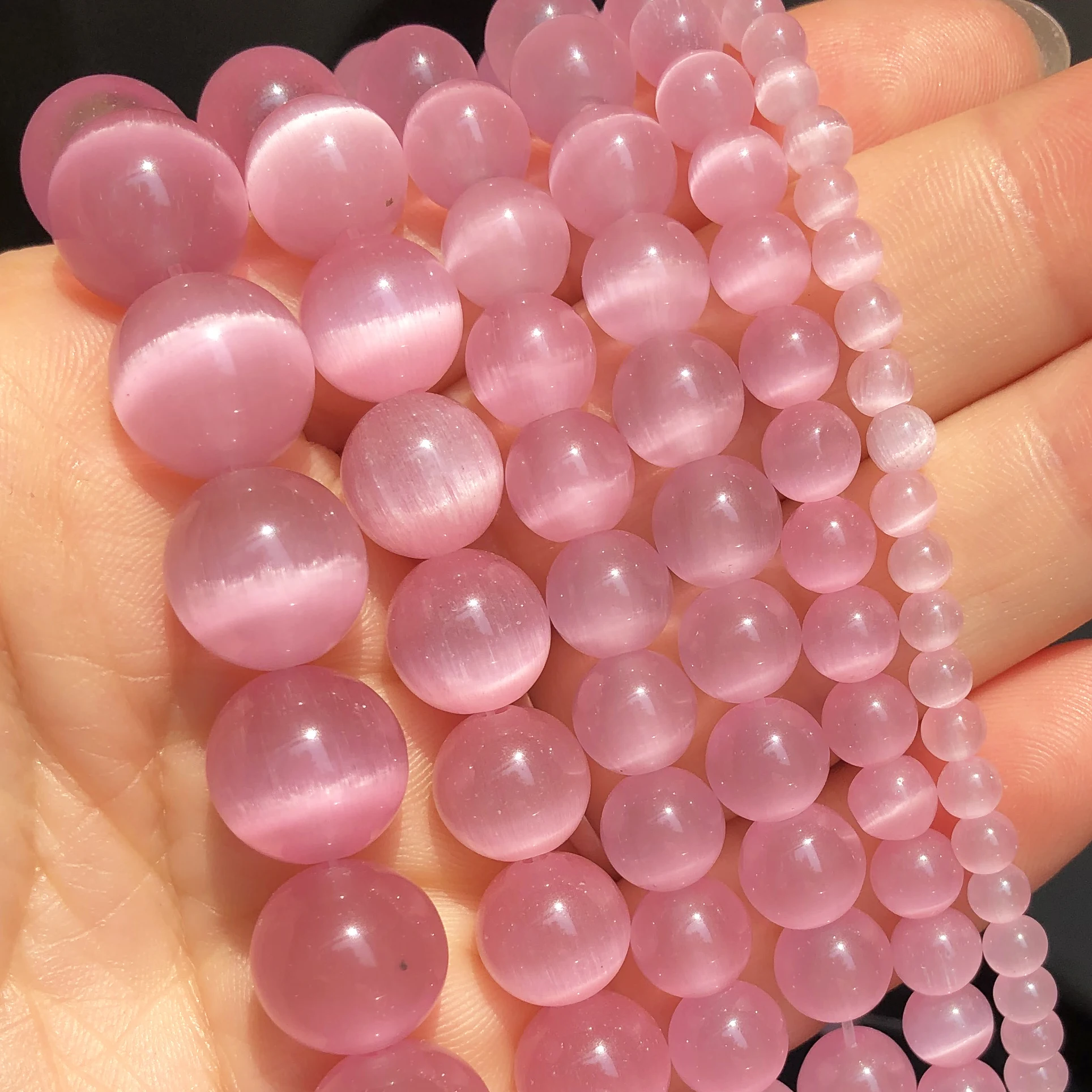 Koraliki kocie oko do biżuterii DIY 4-12 mm różne kolory sznur 15 cali Biały