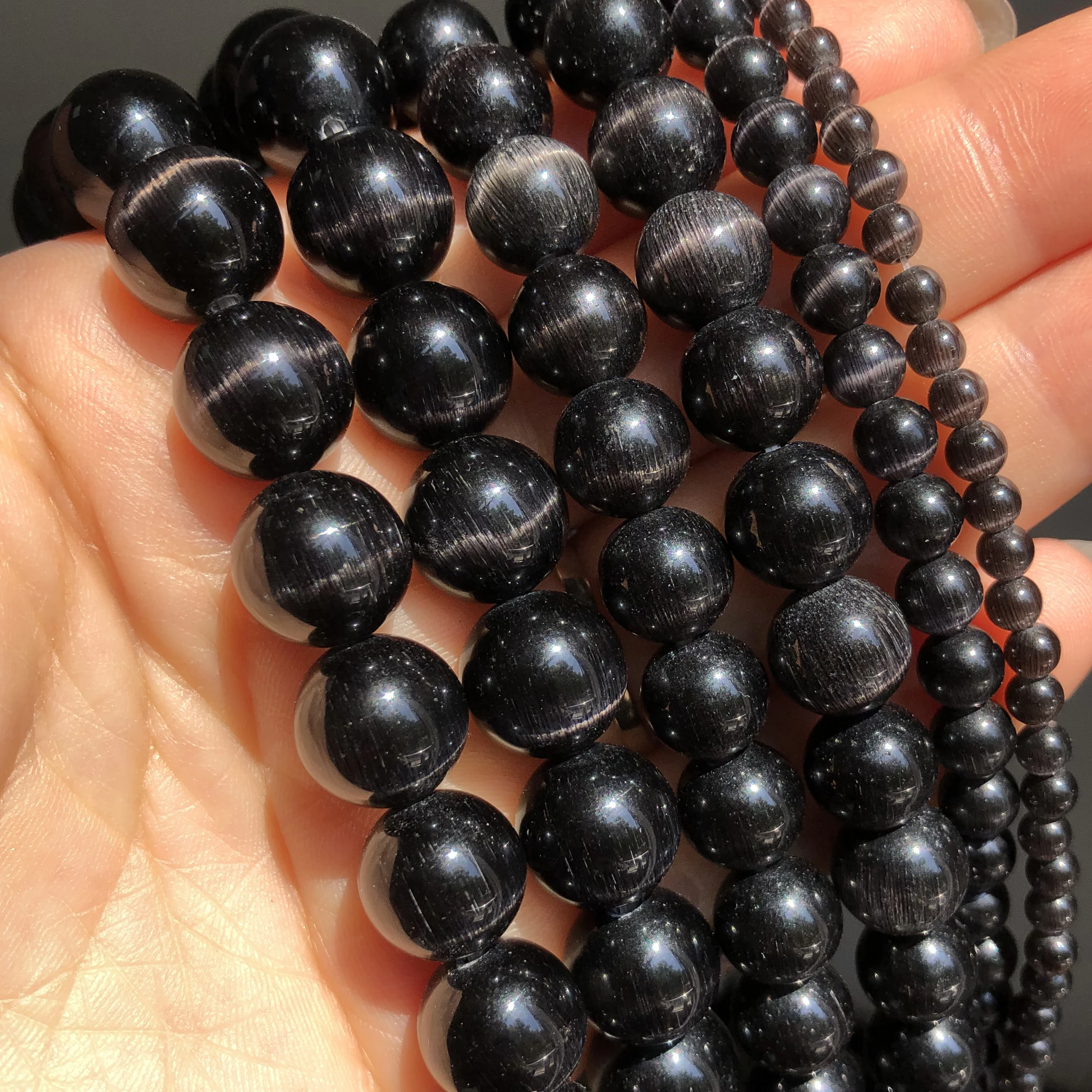 Koraliki kocie oko do biżuterii DIY 4-12 mm różne kolory sznur 15 cali Brązowy