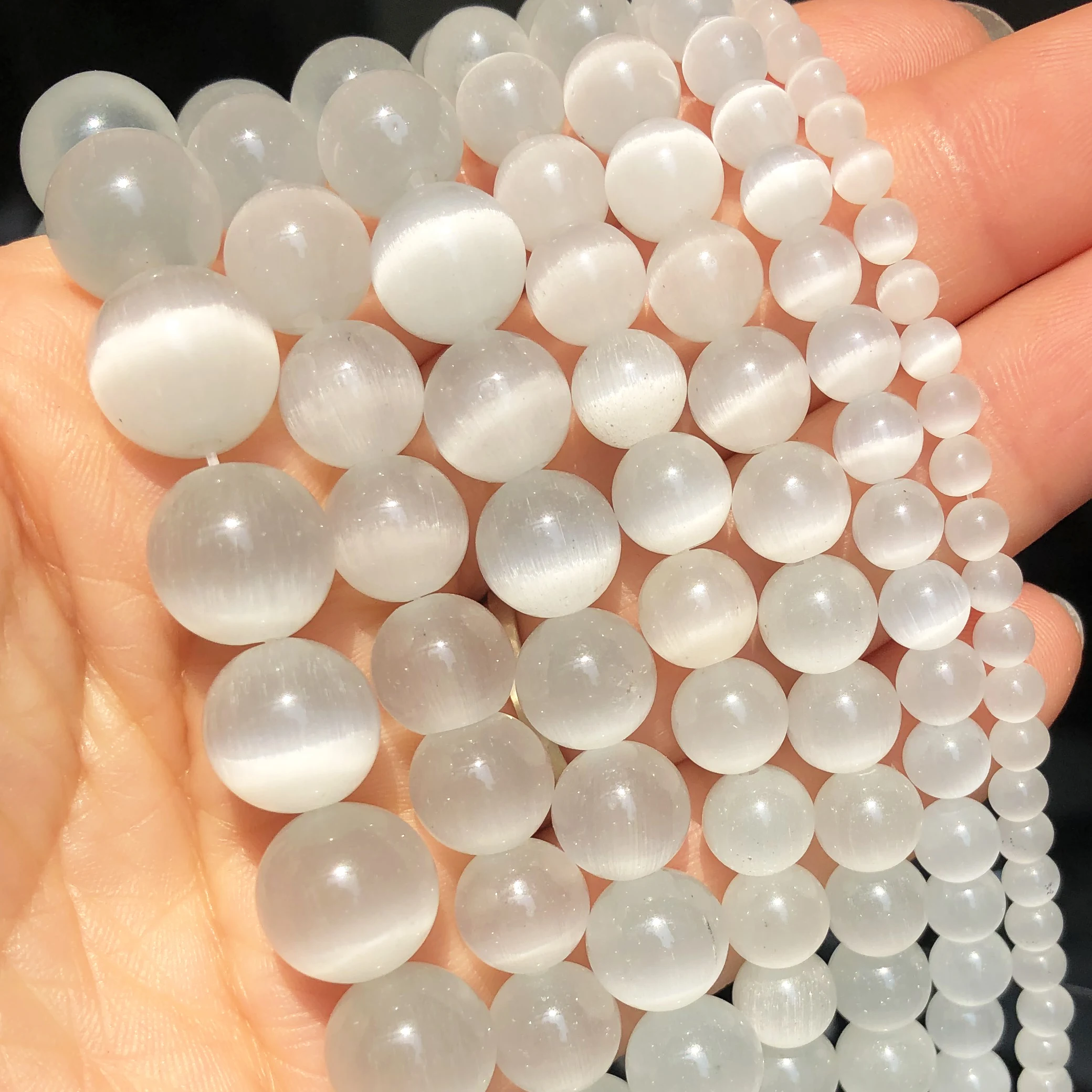 Koraliki kocie oko do biżuterii DIY 4-12 mm różne kolory sznur 15 cali Czarny