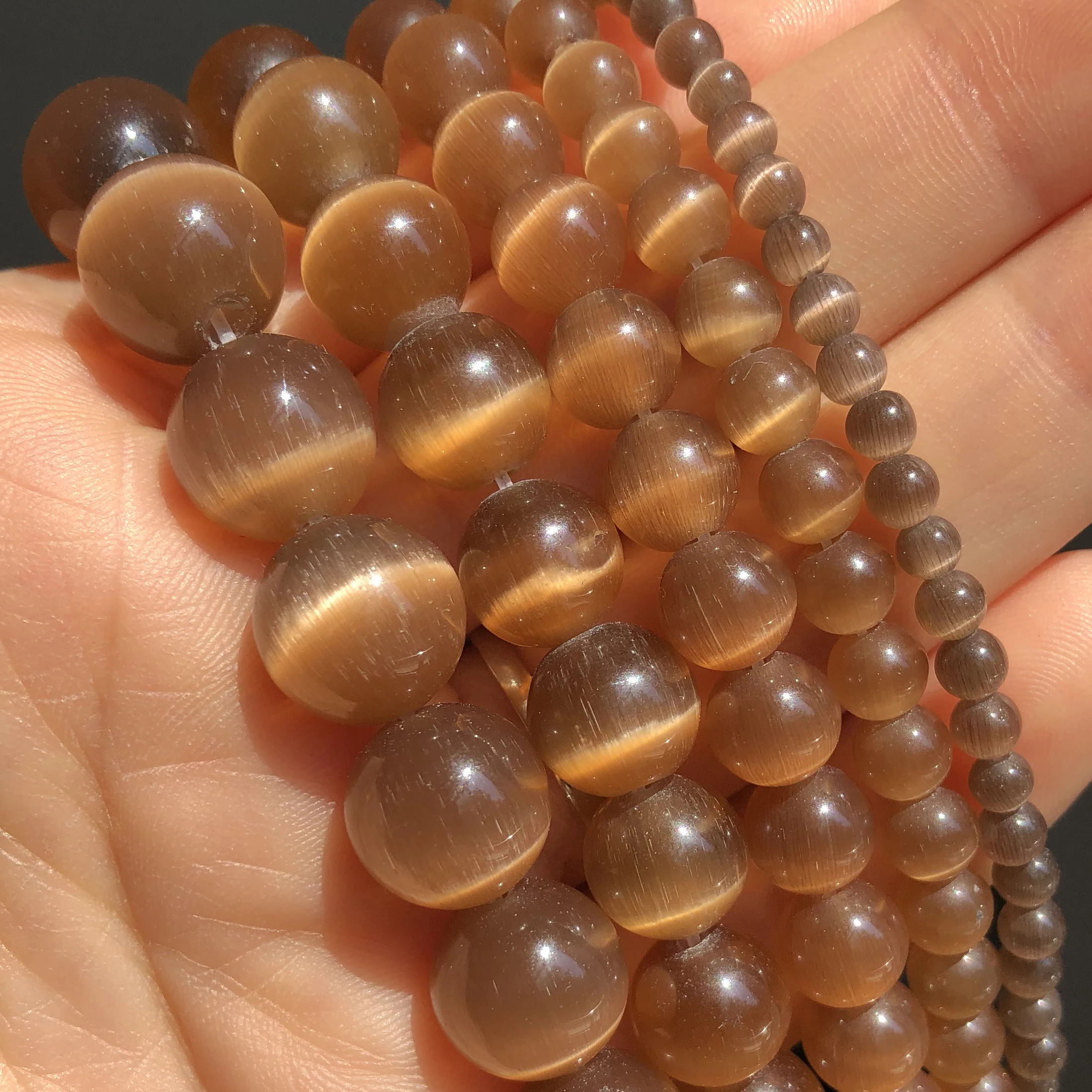 Koraliki kocie oko do biżuterii DIY 4-12 mm różne kolory sznur 15 cali Jasny