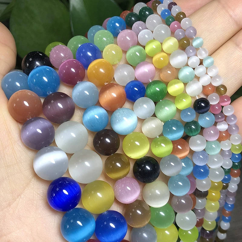 Koraliki kocie oko do biżuterii DIY 4-12 mm różne kolory sznur 15 cali Lawenda
