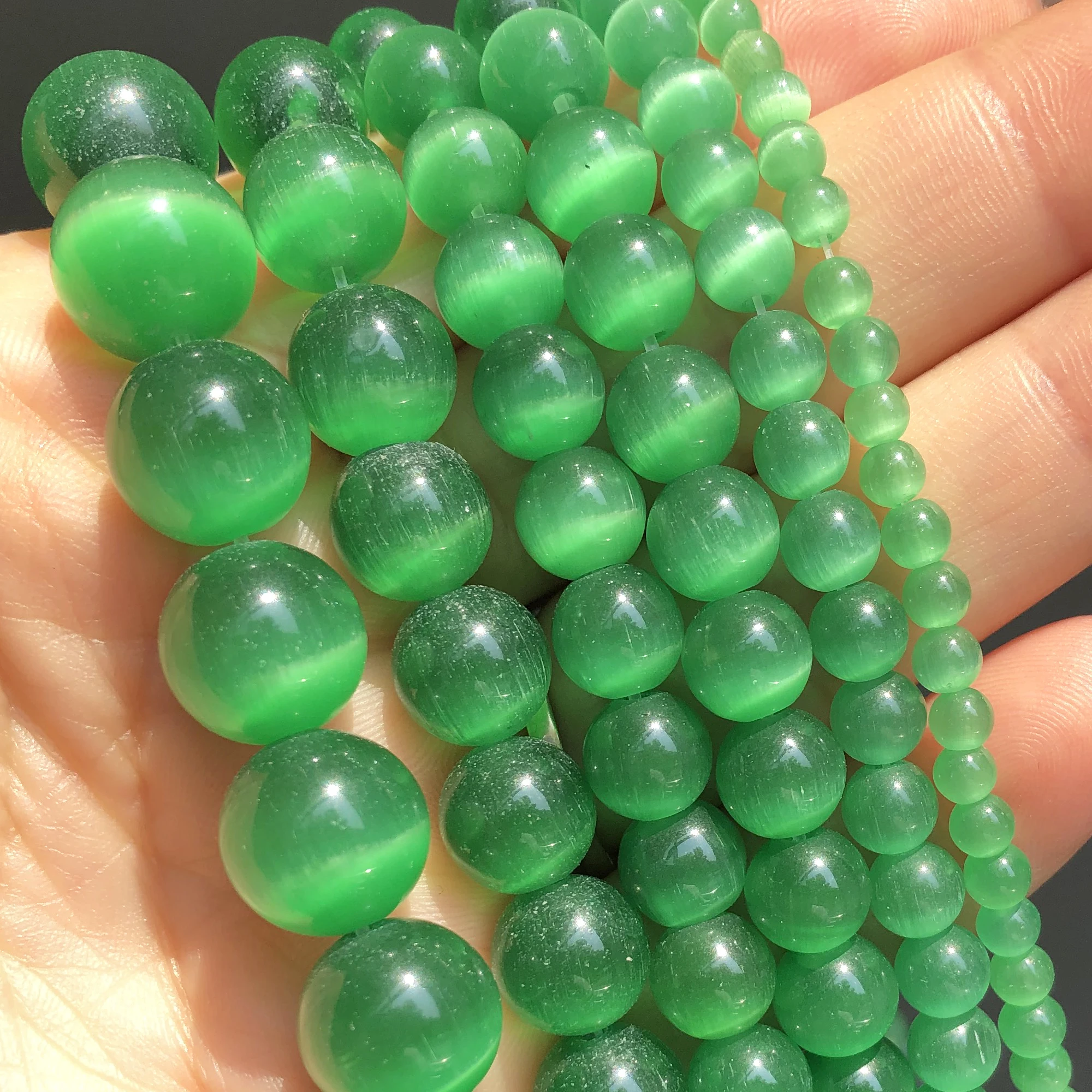 Koraliki kocie oko do biżuterii DIY 4-12 mm różne kolory sznur 15 cali Różowy