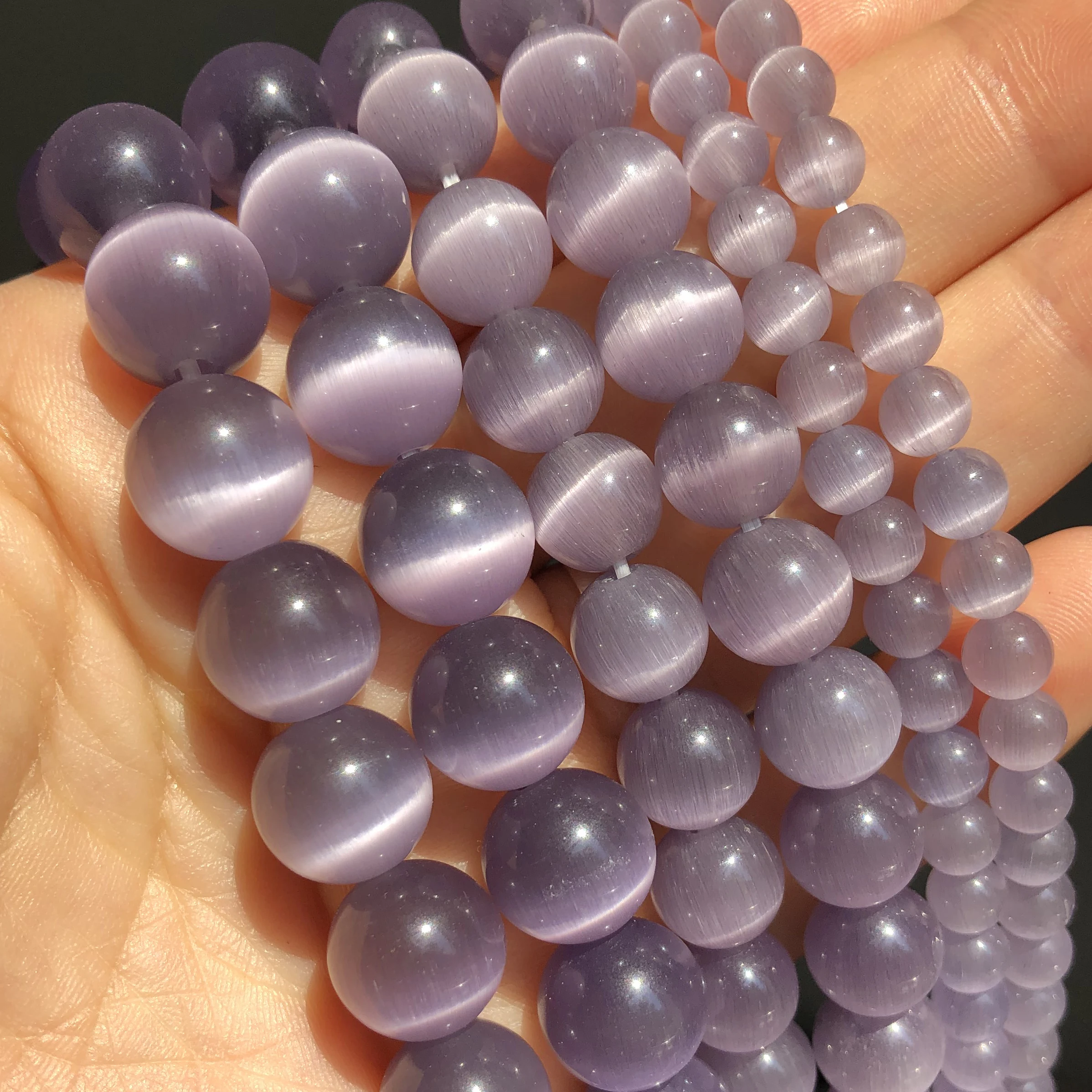 Koraliki kocie oko do biżuterii DIY 4-12 mm różne kolory sznur 15 cali Srebrny
