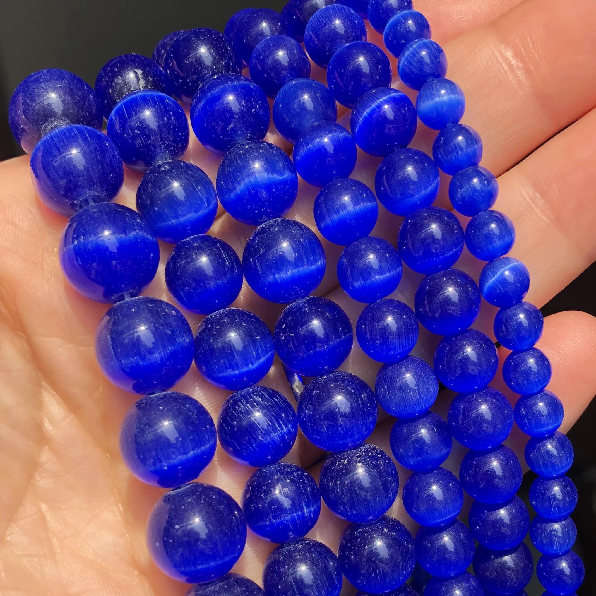 Koraliki kocie oko do biżuterii DIY 4-12 mm różne kolory sznur 15 cali żółty