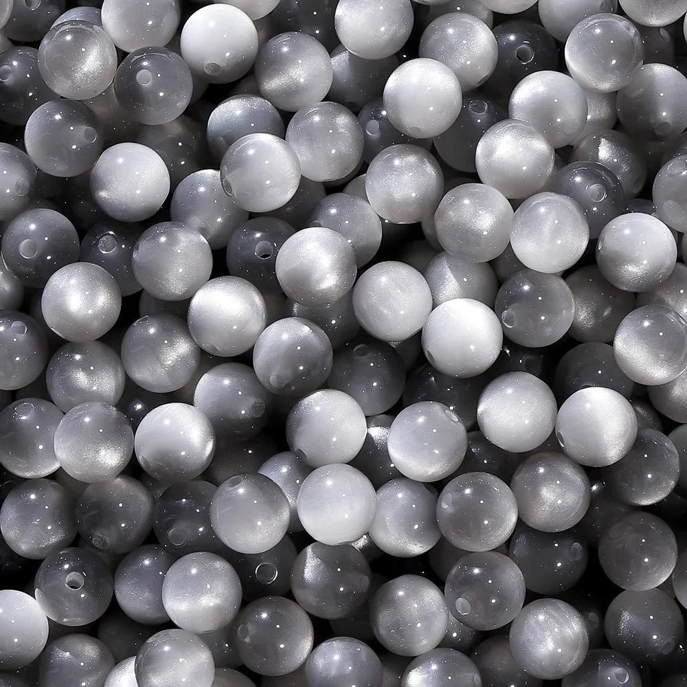 Koraliki żywiczne kocie oko 30 sztuk do biżuterii – 8, 10, 12 mm Szary