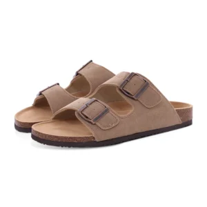 Korkowe klapki mules z zamszowej skóry na lato Suede at