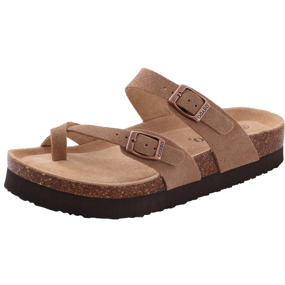 Korkowe klapki mules z zamszowej skóry na lato Thick cow suede at4