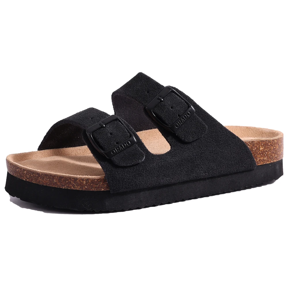 Korkowe klapki mules z zamszowej skóry na lato Thick cow suede bk3