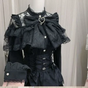 Koronkowa bluzka w stylu Lolita JK z kokardą Czarny