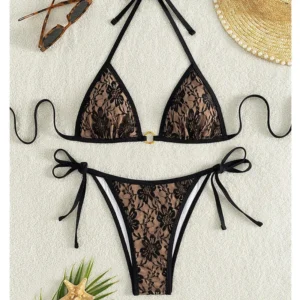 Koronkowe bikini Push-Up brazylijskie dwuczęściowe Czarny