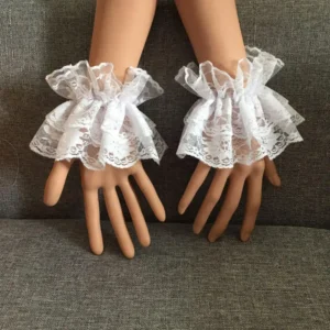 Koronkowe mankiety lolita z falbanką na nadgarstek Biały