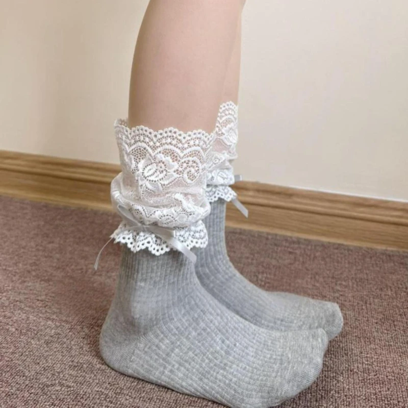 Koronkowe pończochy do uda nad kolano w stylu Lolita Błękitny