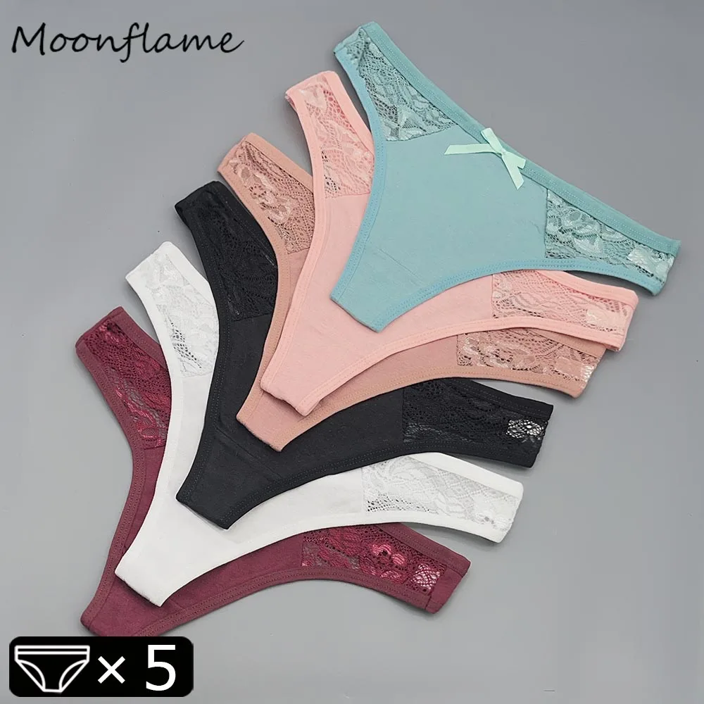 Koronkowe stringi damskie bawełniane - zestaw 5 sztuk R12(multi )
