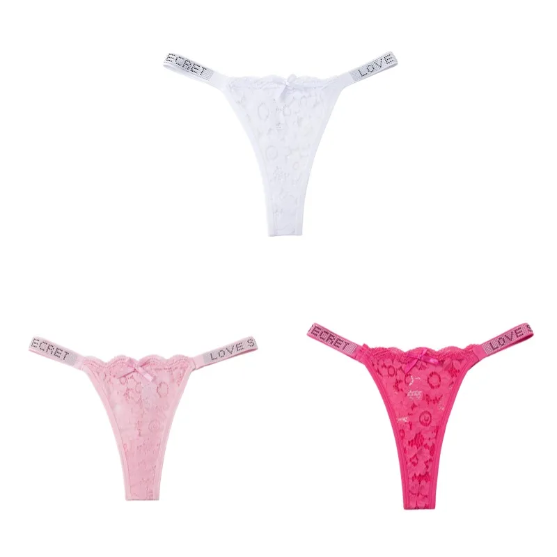 Koronkowe stringi damskie z cyrkoniami – zestaw 3 sztuk Set 24