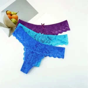Koronkowe stringi damskie z niską talią — zestaw 3 par Ciemnoszary