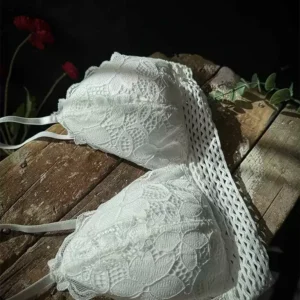 Koronkowy biustonosz bralette bez fiszbiny z głębokim dekoltem V Szary
