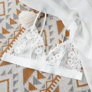 Koronkowy biustonosz bralette bez podszewki przezroczysty Błękitny