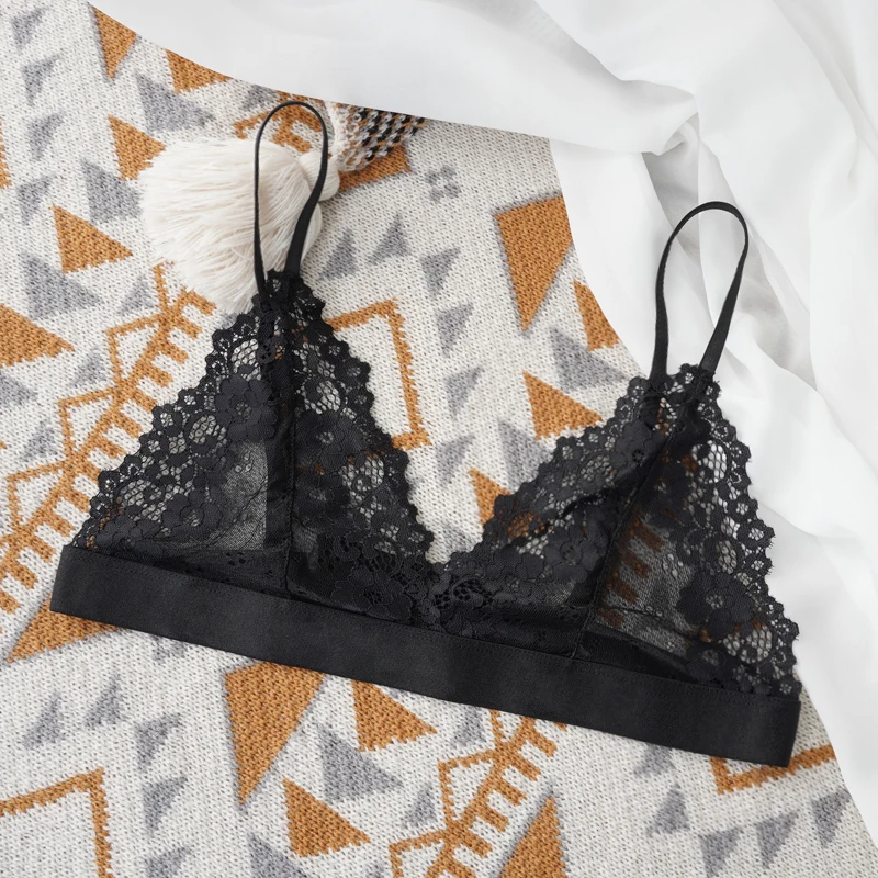 Koronkowy biustonosz bralette bez podszewki przezroczysty Brązowy