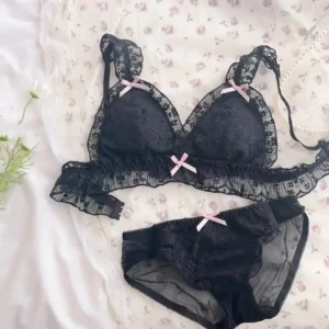 Koronkowy biustonosz bralette retro bez fiszbin z frędzlami Ciemnoszary