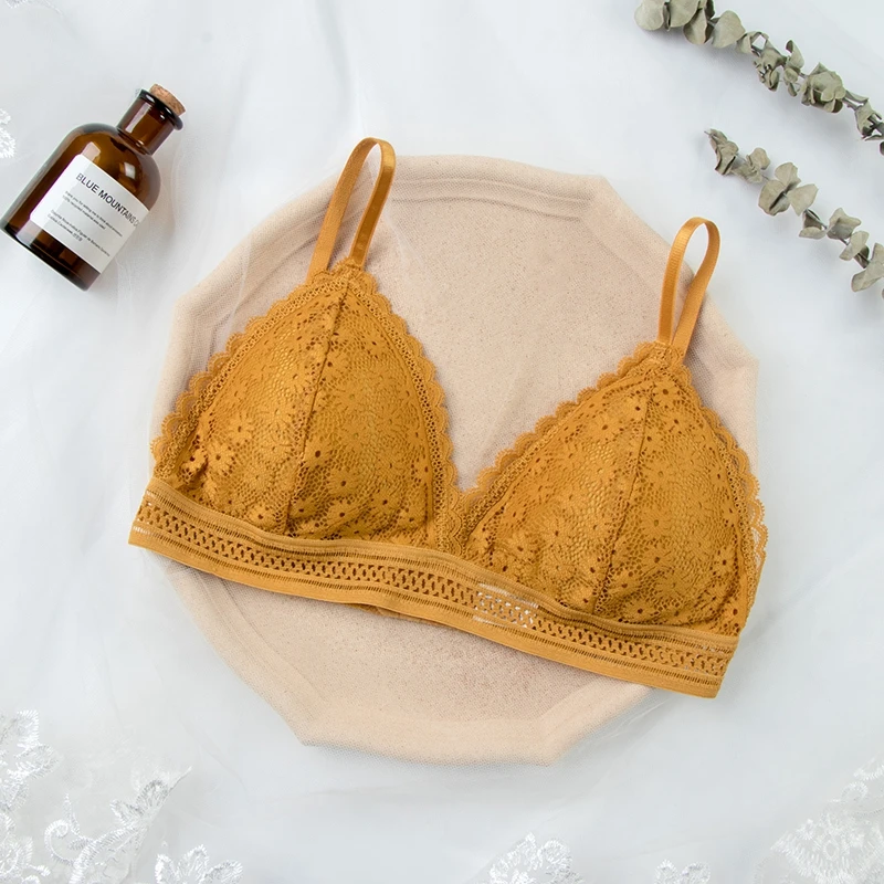 Koronkowy biustonosz bralette w stylu francuskim Brązowy