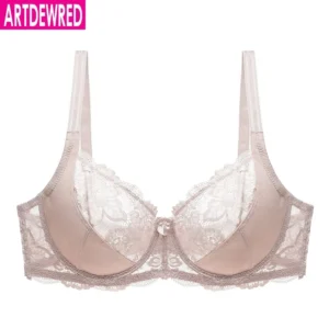 Koronkowy biustonosz duże miseczki C–F plus size z haftem Khaki