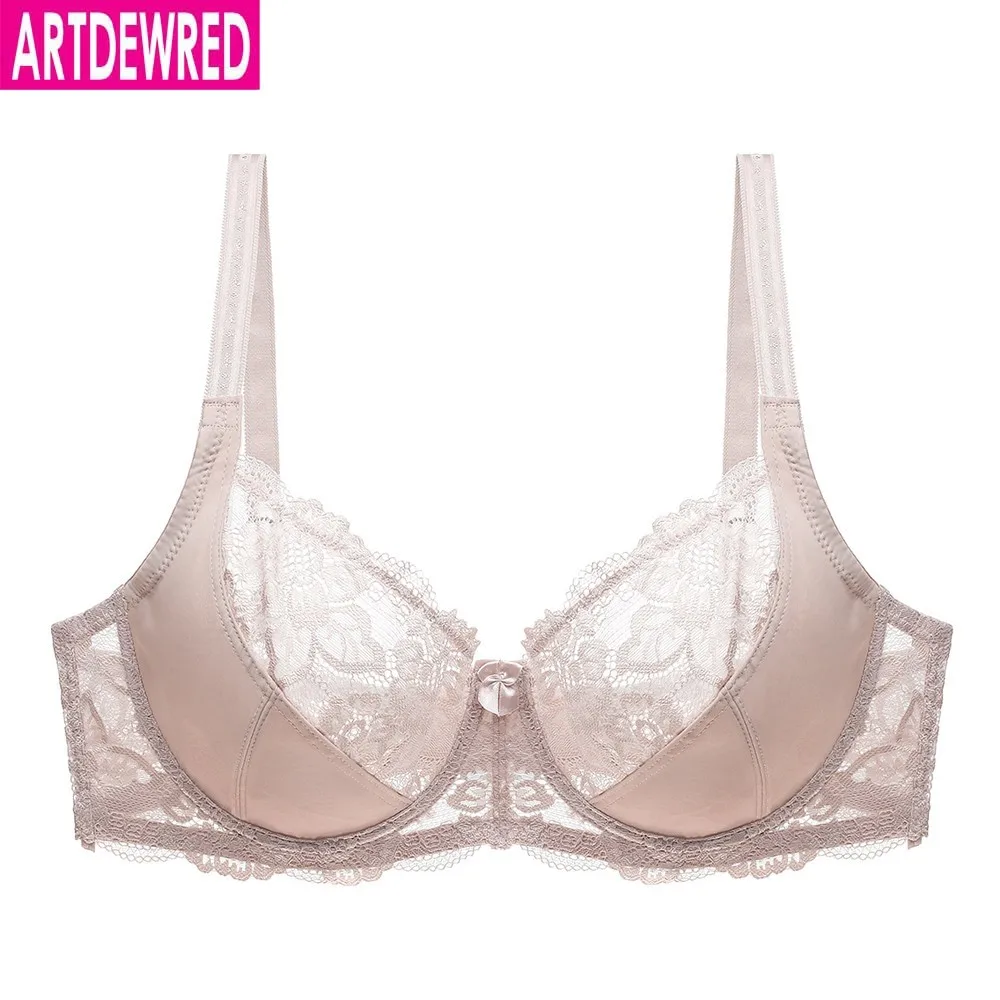Koronkowy biustonosz duże miseczki C–F plus size z haftem Khaki