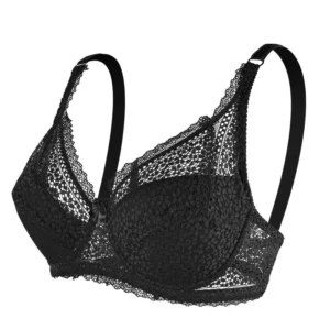 Koronkowy biustonosz plus size ze stalowym pierścieniem i muszką Czarny