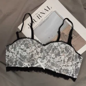 Koronkowy biustonosz push up bralette z fiszbinami – rozmiary 32–38 Czarny