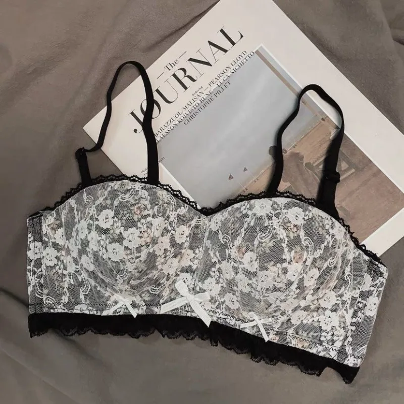 Koronkowy biustonosz push up bralette z fiszbinami – rozmiary 32–38 Czarny