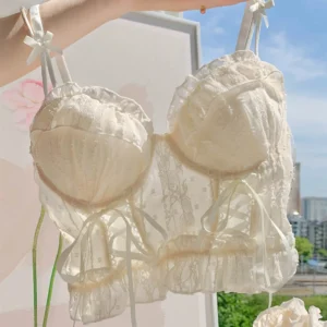 Koronkowy biustonosz push-up w stylu Lolita — japoński design Beżowy
