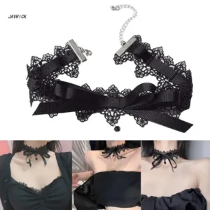 Koronkowy choker z kokardą w stylu gotyckim Uniwersalny