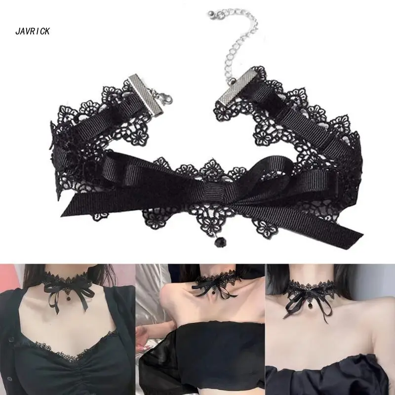Koronkowy choker z kokardą w stylu gotyckim Uniwersalny